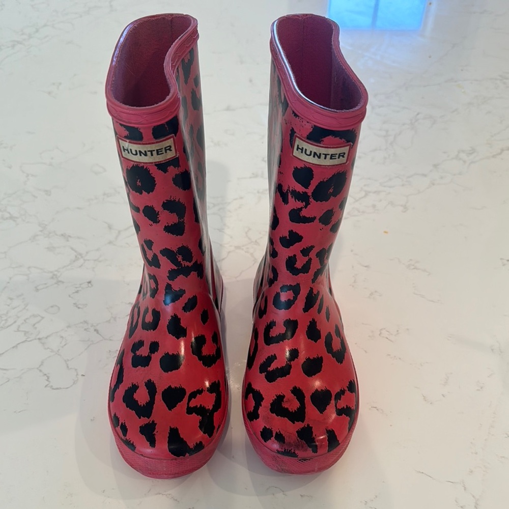 Hunter Pink Leopard Kids Rain Boots